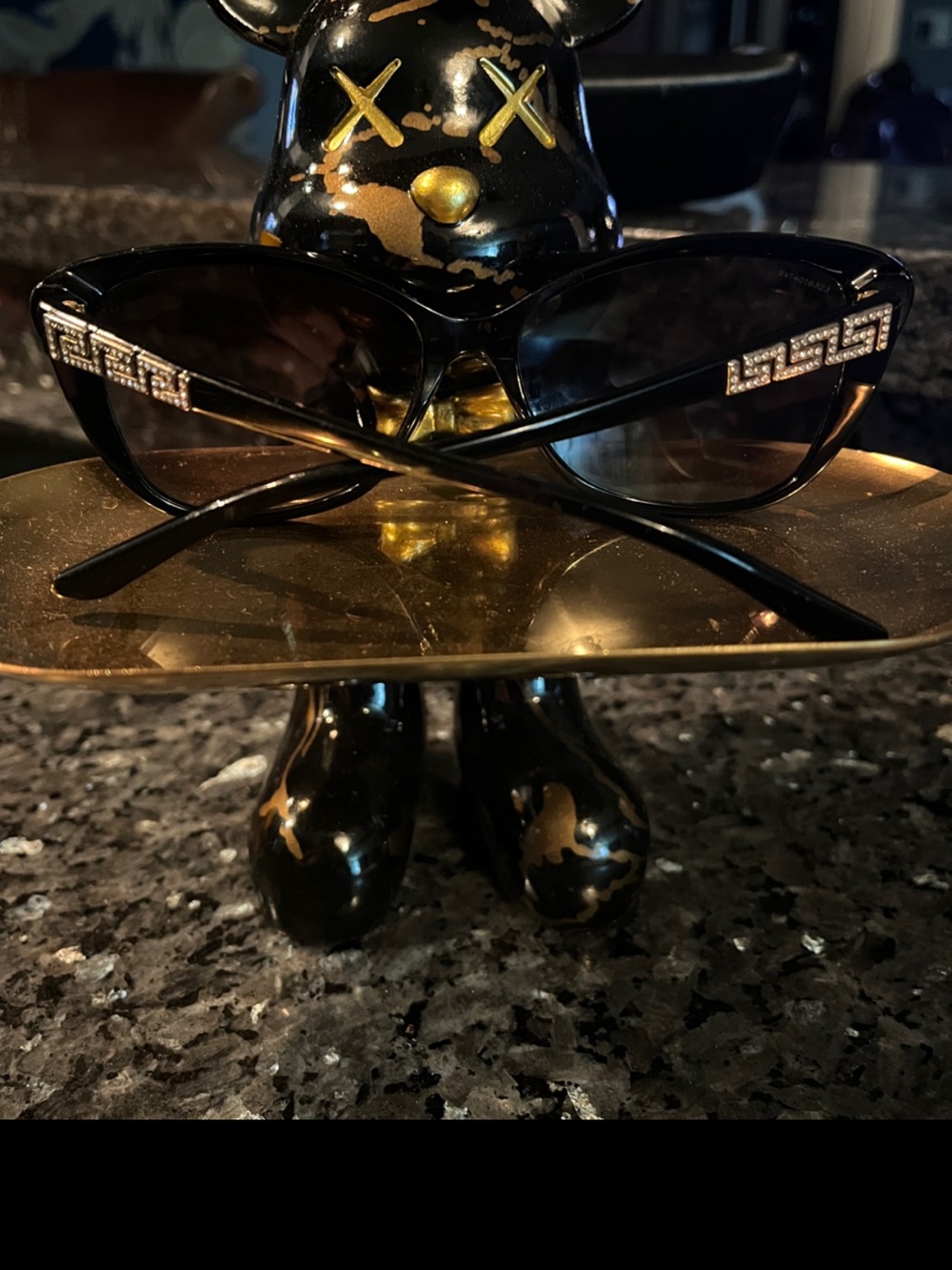 Versace Black Cat-Eye Sunglasses with Silver Greca Accents